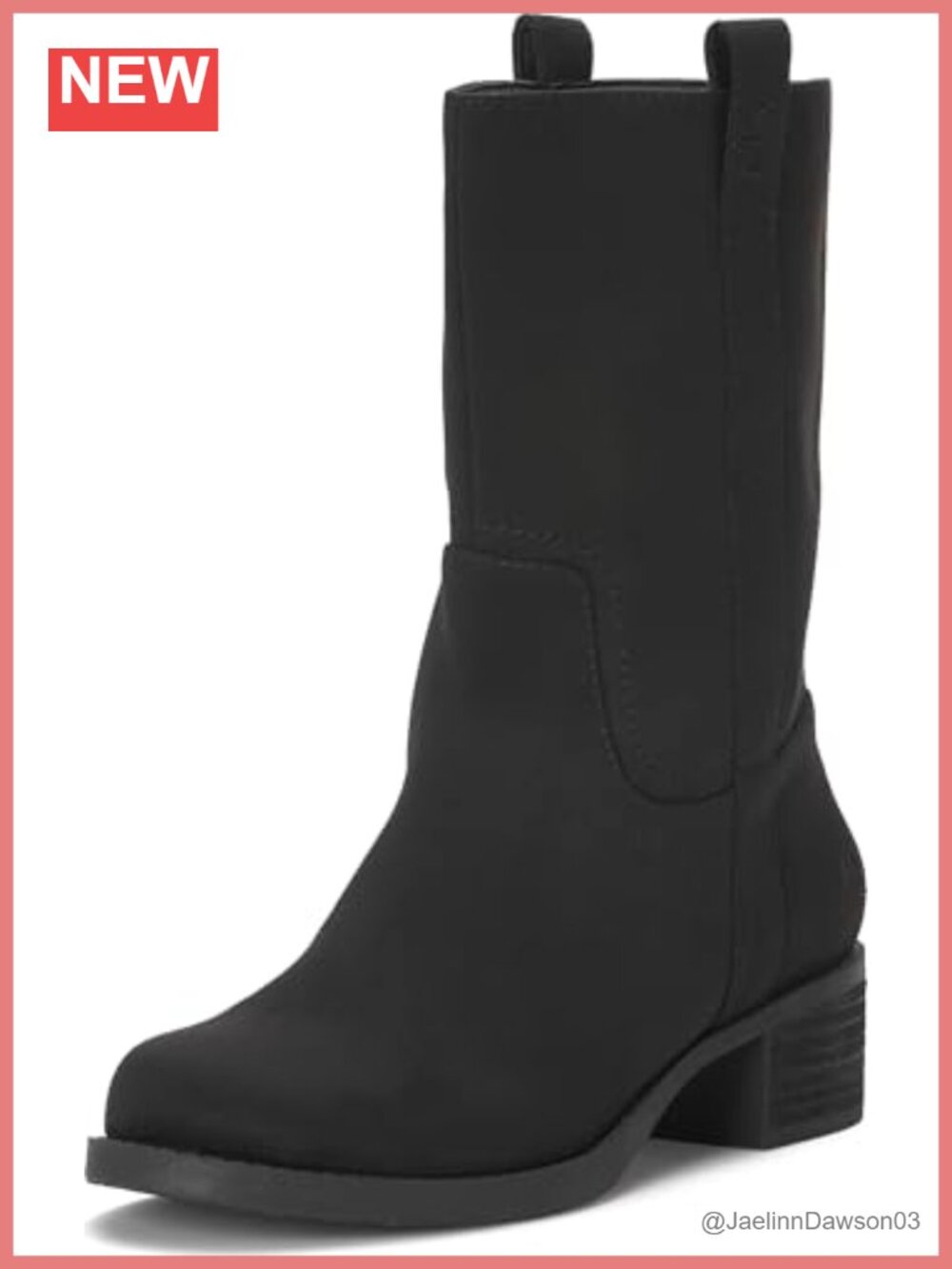 Mid-Calf Boots Stacked Heel Round Toe Synthetic Textile